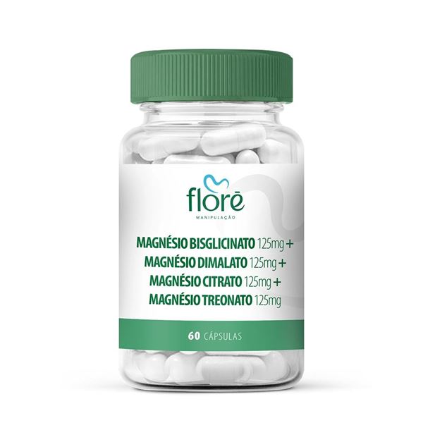 Magnésio Bisglicinato 125mg + Magnésio Dimalato 125mg + Magnésio Citrato 125mg + Magnésio Treonato 125mg em Cápsulas