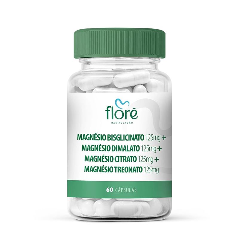 Magnésio Bisglicinato 125mg + Magnésio Dimalato 125mg + Magnésio Citrato 125mg + Magnésio Treonato 125mg em Cápsulas