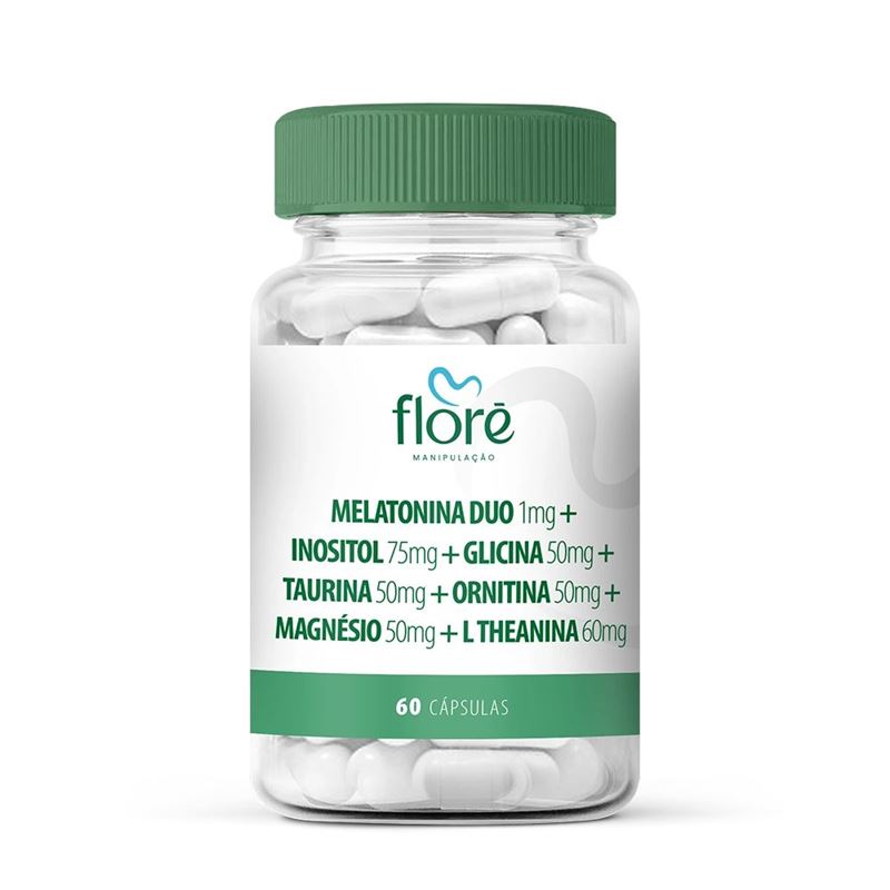 Melatonina Duo 1mg + Inositol 75mg + Glicina 50mg + Taurina 50mg + Ornitina 50mg + Magnésio 50mg + L Theanina 60mg em Cápsulas