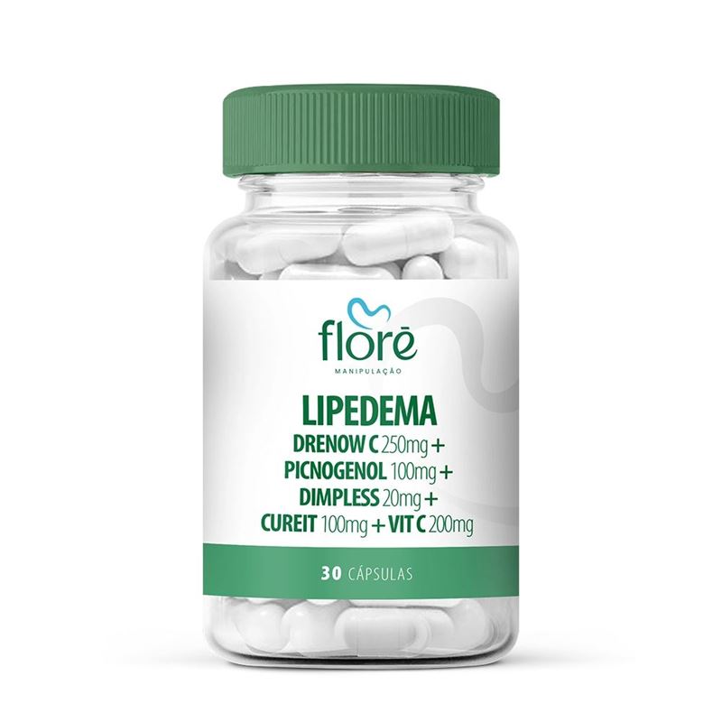 Lipedema: Drenow C 250mg + Picnogenol 100mg + Dimpless 20mg + Cureit 100mg + Vitamina C 200mg em Cápsulas